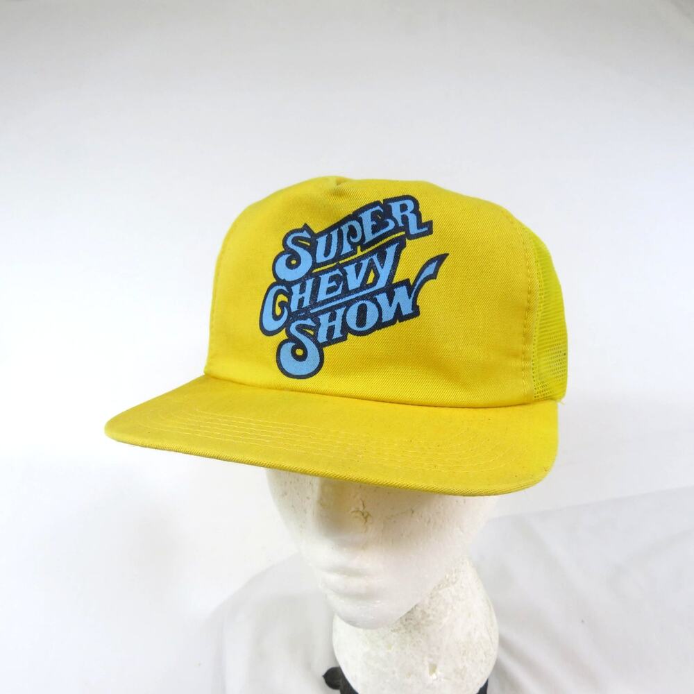 Super Chevy Show Trucker Hat Yellow Mesh One Size Snap Back Adjustable